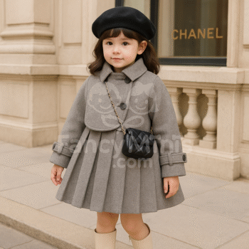 Vintage 2-Piece Princess Outfit for Girls – Autumn/Winter Coat & Skirt Set (2–12Y)