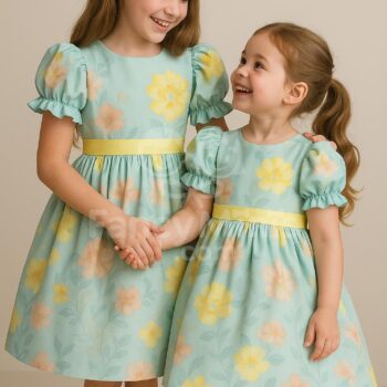 Blue Vintage Rose Princess Dress for Girls – Turkish Lolita Ball Gown for Summer Birthdays, Eid & Holidays (0–12Y)