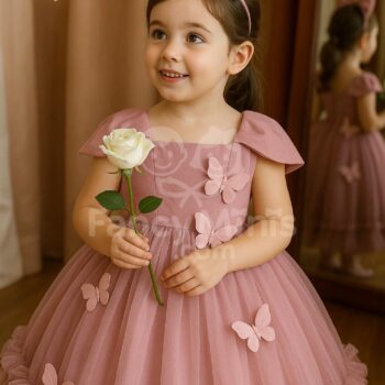 3D Butterfly Flower Girl Dress – Puffy Tulle Princess Gown for Weddings, Birthdays & First Communion (2–12Y)