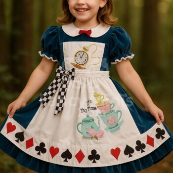 Vintage Blue Velvet Princess Dress for Girls – Alice Embroidery Ball Gown for Autumn, Winter, Eid & Birthdays (0–12Y)