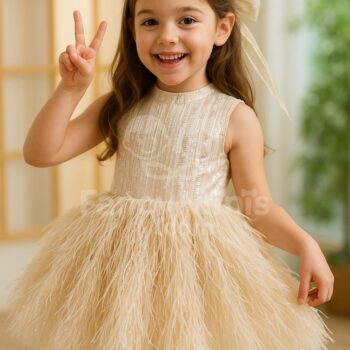 Bling Feather Princess Dress for Girls | Bow Party Pageant Ball Gown Birthday Outfit (12M–14Y)