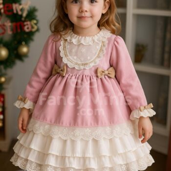 2024 Holiday Princess Dress for Girls – Palace Style Lace Gown with Bowtie for Christmas, New Year & Birthday Parties (2–12Y)
