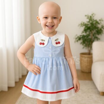 Summer Embroidered Cherry Striped Dress for Girls | Cotton Sleeveless Princess Outfit with Turn-Down Collar (1–7Y)