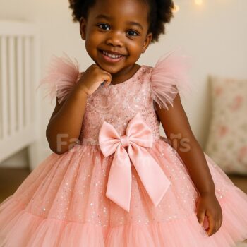 Girls Sequin Mesh Princess Dress | Flying Sleeves Big Bow Birthday Party & Wedding Gown (2–10Y)