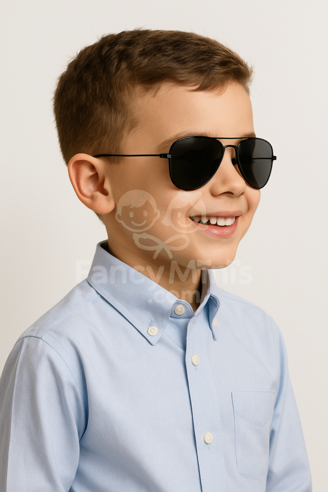 "Whimsical ensemble of sophisticated children's attire featuring a refined pastel dress with intricate lace details and delicate ruffles, complemented by stylish accessories, epitomizing elegance and charm for the discerning young fashionista."